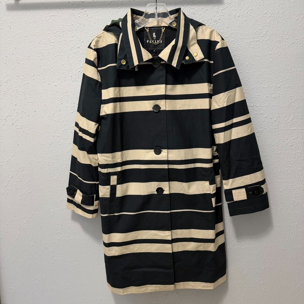 Feller Seattle Queen Anne Trench Coat Sz M NWT Raincoat Stripe Hooded Coastal